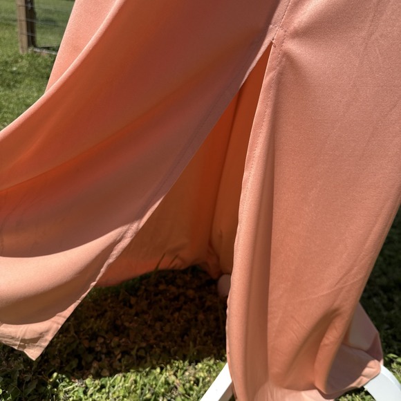 Vtg 70s Peach Lace Maxi Dress Sheer Sleeve Prairie Romantic Union Made Victorian - Picture 3 of 15